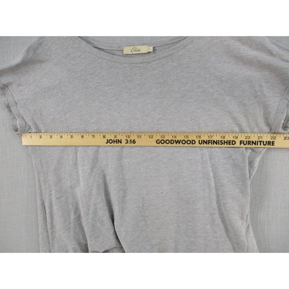 Elodie Womens Gray Split Back Mixed Media Chiffon Hem Short Sleeve Top Large - Picture 5 of 9